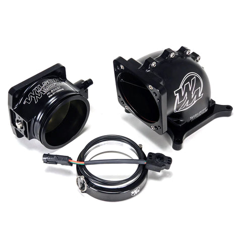 90mm HI-BOOST THROTTLE BODY + 4150 BILLET ELBOW COMBO FRONT/REAR (BLACK)